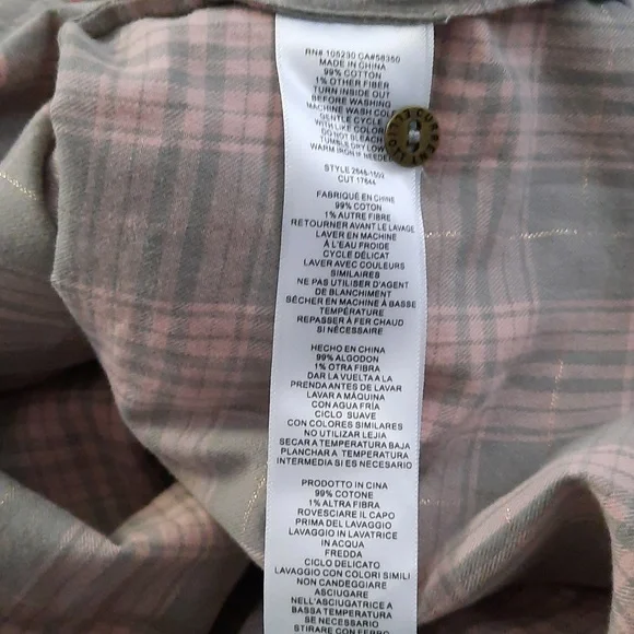 Current/Elliot NWT Prep School Fray Hem Pink Tinsel Plaid Button Up Shirt Size 2 - Picture 9 of 11